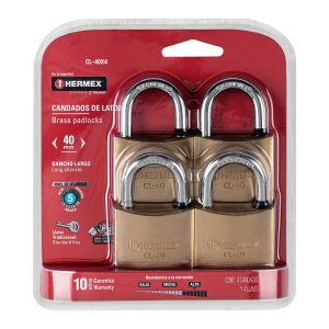 Candados de latón Hermex 40 mm de gancho corto blíster 4 piezas Mod. CL-40X4