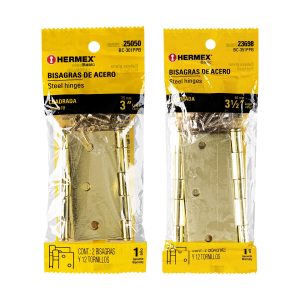 Bisagras cuadradas Hermex acero latonado cabeza plana en bolsa con 2 piezas