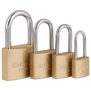 Candados de seguridad de hierro Hermex color latón gancho largo en caja