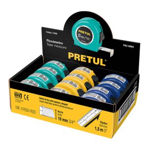 Flexómetros PRETUL 5 m caja con 12 piezas Mod. PRO-5MEC